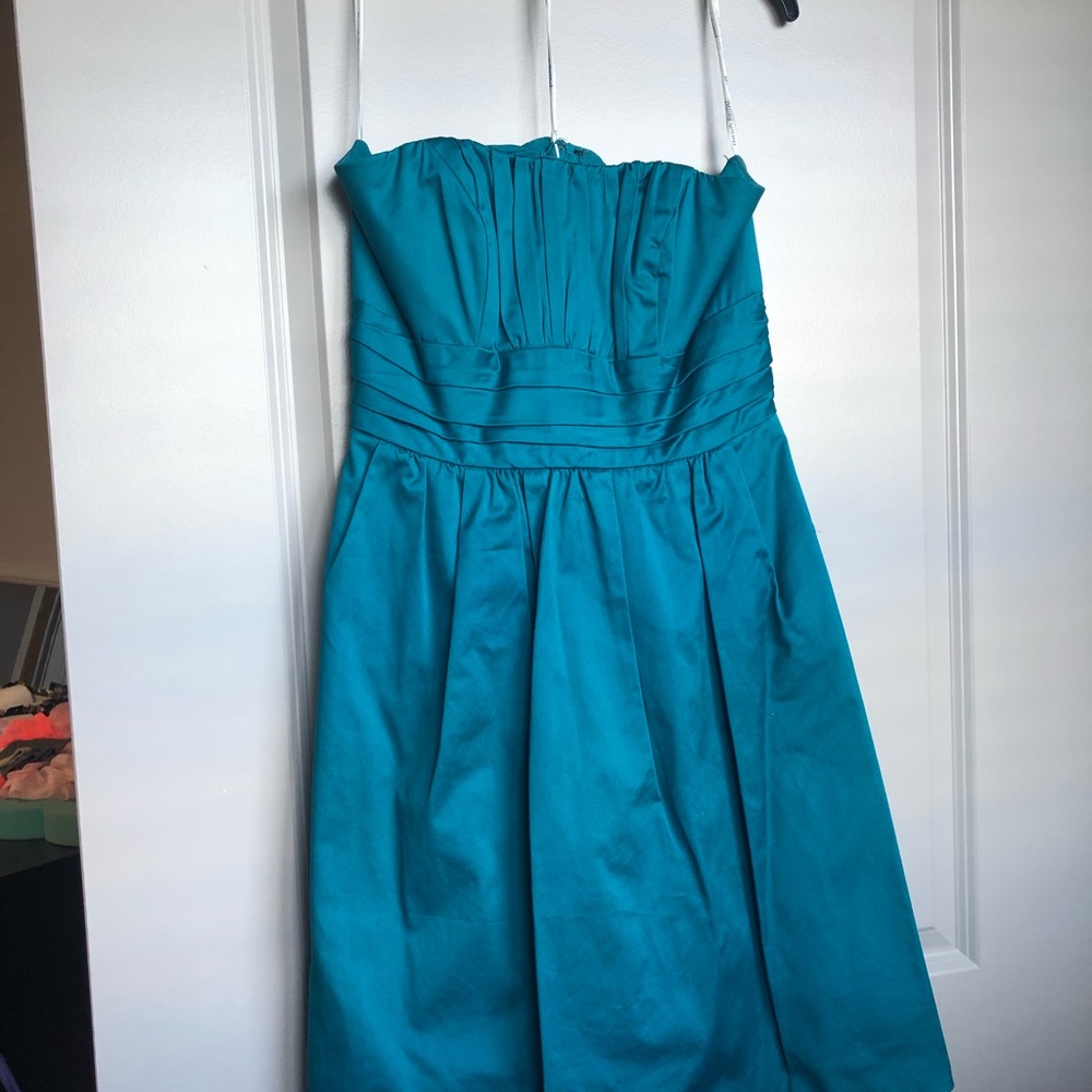 Cotton Sateen Short Strapless Ruched Dress, oasis